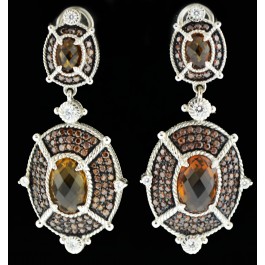 NEW Judith Ripka Sterling Silver Orange Spinel Citrine Diamonique Omega Earrings