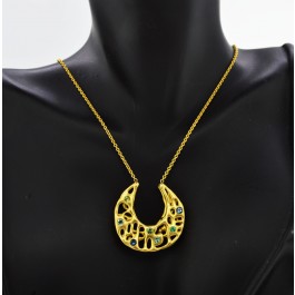 Rebecca Straus 18k Gold Peridot Sapphire Tourmaline Crescent Moon Necklace 16"
