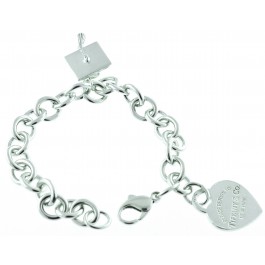 Tiffany & Co Heart Tag Charm Bracelet w Graduation Cap Charm Sterling Silver 