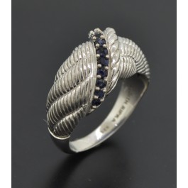 Judith Ripka Sterling Silver Sapphire Twisted Rope Dome Cocktail Ring Size 10
