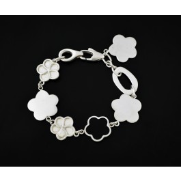 Christofle France Anemone Sterling Silver Black Enamel Flower Charm Bracelet 8"