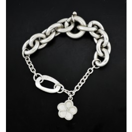 Christofle France Anemone Sterling Silver Jumbo Chain Flower Charm Bracelet 8.5"
