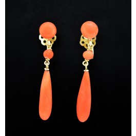 Antique Victorian .935 Fine Silver Natural Undyed Coral Drop Dangle Earrings