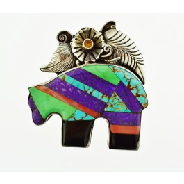 Native American Sterling Silver Multi Stone Inlay Bear Fetish Pin Signed J.A.W 