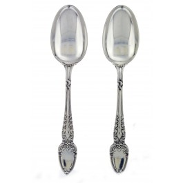 2 Antique 1890 Tiffany & Co Broom Corn Sterling Silver Teaspoons 6" No Mono