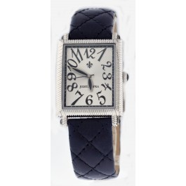 Judith Ripka 28.5mm Silver Tone Stainless Steel Black Quilted Leather Tank Watch Coin Exchange NY
