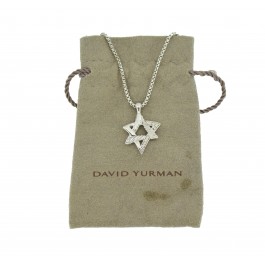 David Yurman Sterling Silver .12 tcw Diamond Star Of David Pendant Necklace 17"