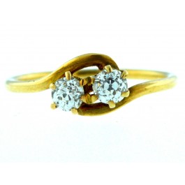  Victorian 14K Yellow Gold Toi Et Moi Old Miner Diamond Ring Size 8.5