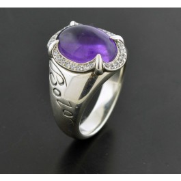 Scott Kay Sterling Silver Cabochon Amethyst CZ Cubic Zirconia Bolo Ring Size 8 