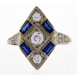 Antique Art Deco 18k White Gold .45 tcw Diamond French Cut Sapphire Ring Size 5