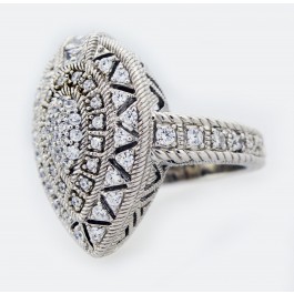Judith Ripka 925 Sterling Silver 1.3 tcw Pave Diamonqiue Pear Shaped Ring Size 8