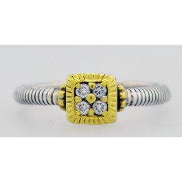 Judith Ripka JR Two Couture 18k Gold Sterling Silver .12 tcw Diamond Ring Size 6