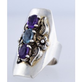 Vintage 1988 Carol Felley 925 Sterling Silver Amethyst Aquamarine Ring Size 7.75