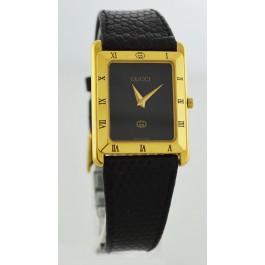 Vintage Authentic Gucci 4200M 24.5mm 18k Gold Tone Black Dial