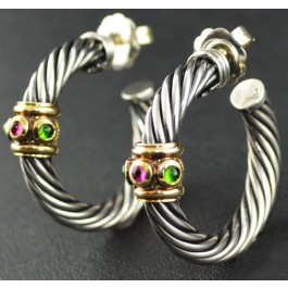 David Yurman Renaissance 14k Gold 925 Sterling Silver 5mm Cable Hoop Earrings