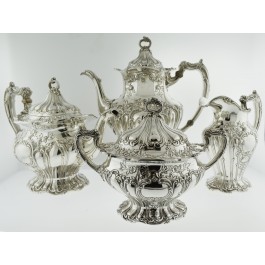 1903 Gorham Chantilly Grand Sterling Silver Vermeil 4 Piece Coffee Tea Set 