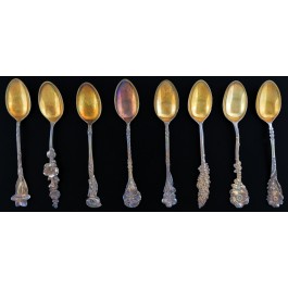 Set Of 8 Reed & Barton Harlequin Sterling Silver Vermeil Demitasse Spoons 4"