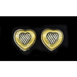 Vintage David Yurman 18k Gold 925 Sterling Silver Diamond Heart Clip On Earrings
