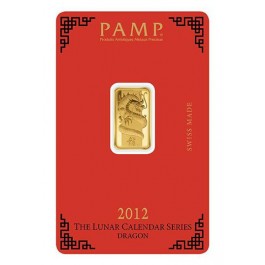 2012 PAMP Suisse Lunar Calendar Series Dragon 5 Gram .9999 Fine Gold Bar In Assay