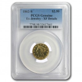 1862 S $2.50 Liberty Head Quarter Eagle Gold PCGS Genuine XF Details Rare Date
