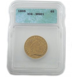 1805 $5 Capped Bust Heraldic Eagle Half Eagle Gold ICG MS61