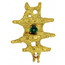 Vintage 1979 Andrew Grima Brutalist 18k Gold 3.39ct Tourmaline Diamond Brooch