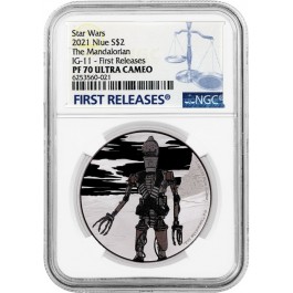 2021 $2 Niue Proof Star Wars IG-11 The Mandalorian Colorized 1 oz .999 Silver NGC PF70 UC FR