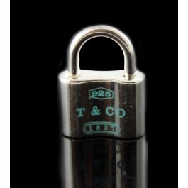 Tiffany & Co 1837 Sterling Silver Blue Enamel Padlock Charm Pendant