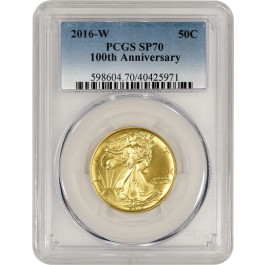 2016 W 50C 100th Anniversary 24K Gold 1/2 oz Walking Liberty Half Dollar PCGS SP70