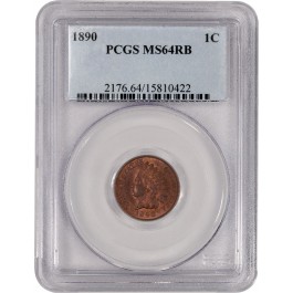 1890 1C Indian Head Cent PCGS MS64 RB Red Brown Uncirculated Coin