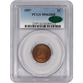 1897 1C Indian Head Cent PCGS MS63 RB CAC Red Brown Uncirculated Coin