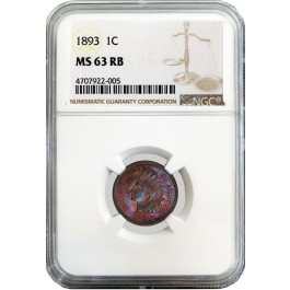 1893 1C Indian Head Cent NGC MS63 RB Red Brown Uncirculated Toned Coin