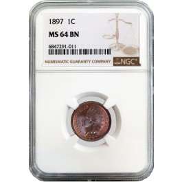 1897 1C Indian Head Cent NGC MS64 BN Brown Brilliant Uncirculated Toned Coin