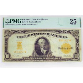 Series Of 1907 $10 Large Size Gold Certificate Fr#1172 PMG VF25