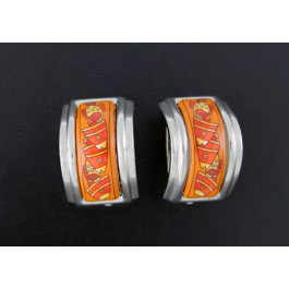 HERMES Cloisonne Silver Tone Koi Gold Fish Enamel  Clip On Earrings