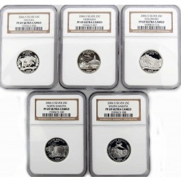 Set Of 5 2006 S 25C Proof Silver State Quarters NGC PF69 Ultra Cameo 