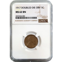 1917 1C Lincoln Wheat Cent DDO Doubled Die Obverse NGC MS62 BN Brown