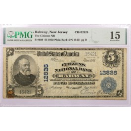 Series 1902 $5 NB Of Rahway New Jersey Charter #12828 Fr#609 PMG Fine 15 Stain