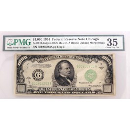Series Of 1934 $1000 Bill FRN Chicago Fr#2211-Gdgsm DGS Mule PMG Choice VF35