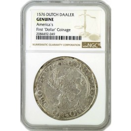 1576 Dutch Netherland Lion Daaler First Silver Dollar Coinage Silver NGC Genuine