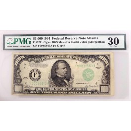 Series Of 1934 $1000 Bill FRN Atlanta Fr#2211-Fdgsm DGS Mule PMG VF30
