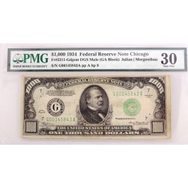 Series Of 1934 $1000 Bill FRN Chicago Fr#2211-Gdgsm DGS Mule PMG VF30