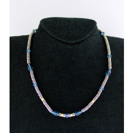 Laura Gibson Sterling Silver Vermeil Blue Topaz Granulated Bead Toggle Necklace