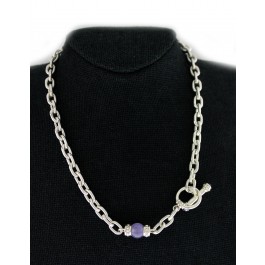 Judith Ripka 925 Sterling Silver Oval Chain Link Amethyst Toggle Necklace 18.5"