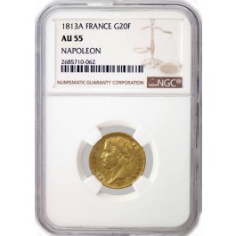 1813 A G20F 20 Francs Gold Paris Mint France Napoleon I Emperor NGC AU55
