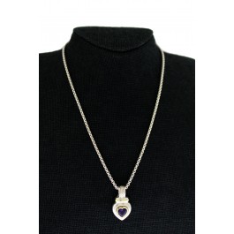 David Yurman 14k Gold Sterling Silver Amethyst Cable Heart Pendant Necklace 18"
