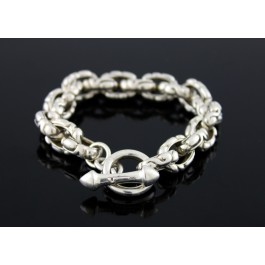 Vintage Versani Sterling Silver Textured Oval Chain Link Toggle Bracelet Sz 5.75