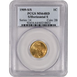 1909 S/S 1C Lincoln Wheat Cent S/Horizontal S PCGS MS64 RD Red Key Date Coin