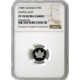 1989 $5 Proof Canadian Maple Leaf 1/10 oz .9995 Platinum NGC PF70 Ultra Cameo