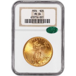 1924 $20 St Gaudens Double Eagle Gold NGC MS64 CAC Brilliant Uncirculated Coin
